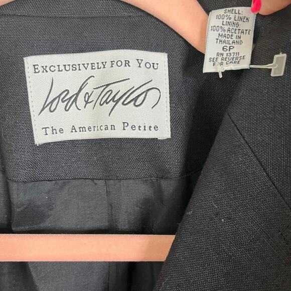 Lord & Taylor black linen button front blazer jacket 6P petite - Picture 3 of 3
